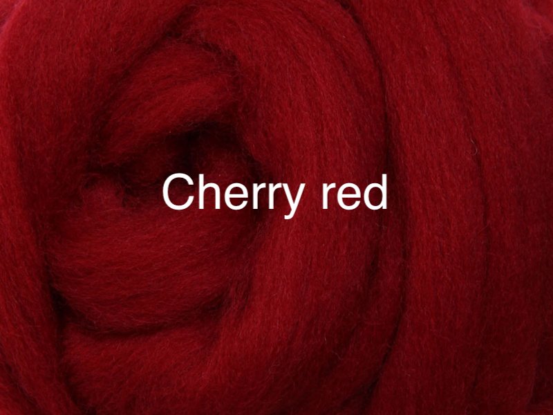 Corriedale sliver 50-100g cherry red colour wool roving