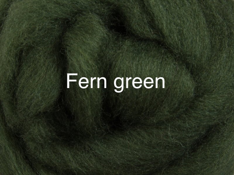 Corriedale sliver 50-100g fern green colour wool roving