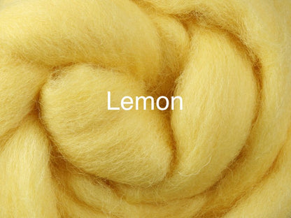 Corriedale sliver dyed 10g lemon colour