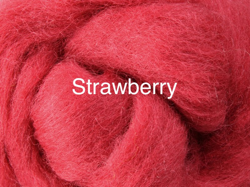 Corriedale sliver 50-100g strawberry colour wool roving