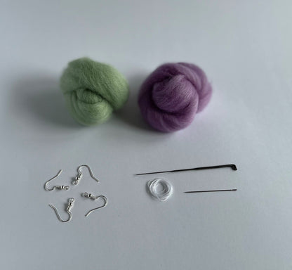 Earring needle felting kit- make 2 pairs (Available in 4 colour combos)