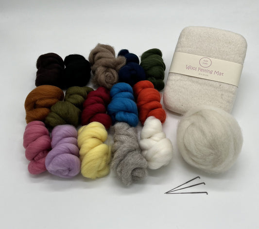 Beginner needle felting bundle- 15 colours