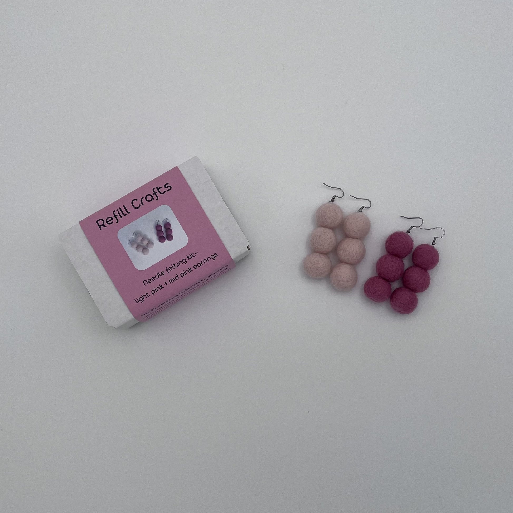 Earring needle felting kit light pink and dark pink makes 2 pairs