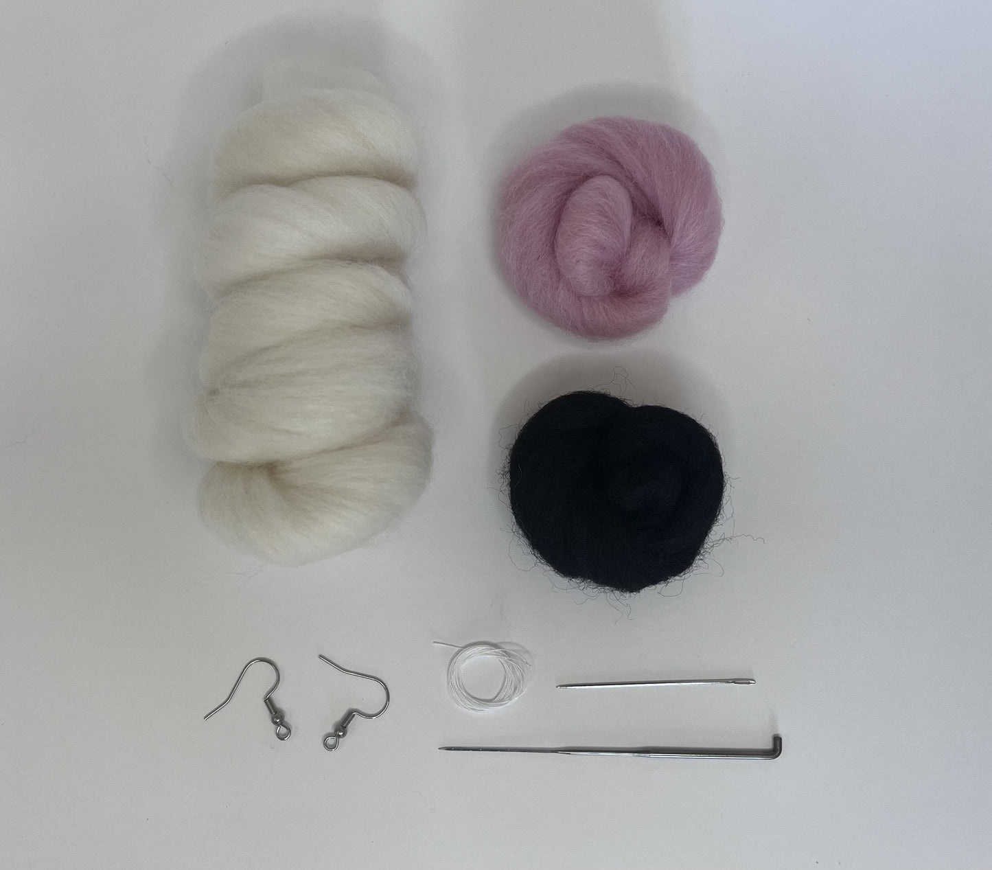 Snowman earring needle felting kit contents